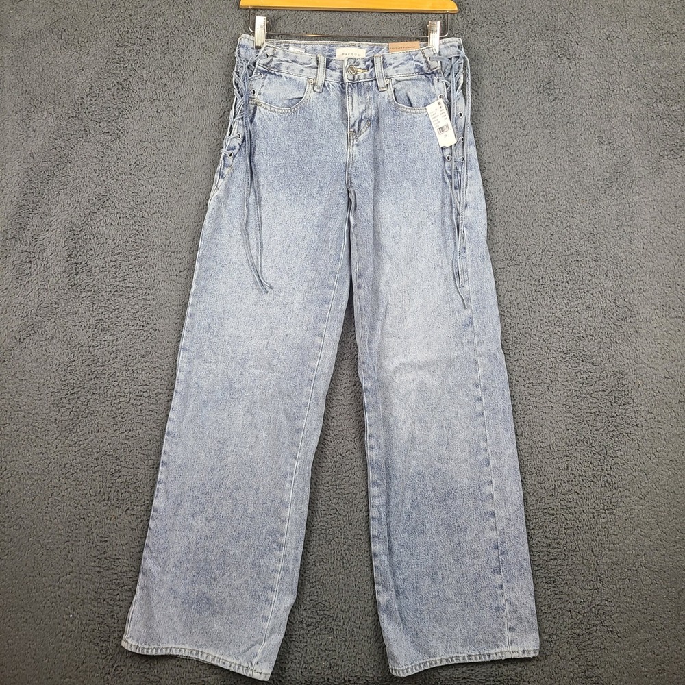 PacSun Light Wash Wide Leg Jeans with Side Lace-Up